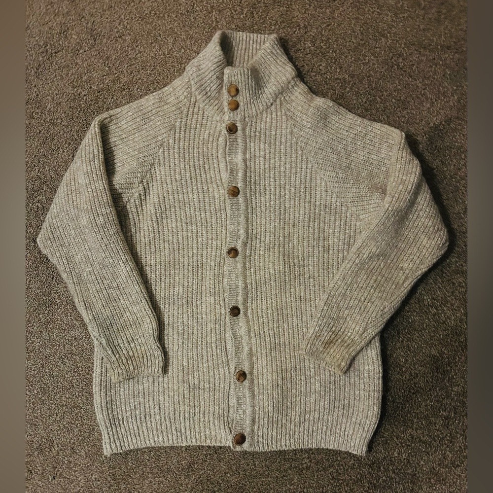 VTG Sweaters Of Ireland Wool Blend Cardigan Knit Mock Neck Sweater XL